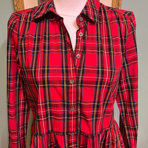 J.Crew Red Tartan Plaid Shirt Dress Size 6 Button Front Pockets Casual preppy - Picture 7 of 12